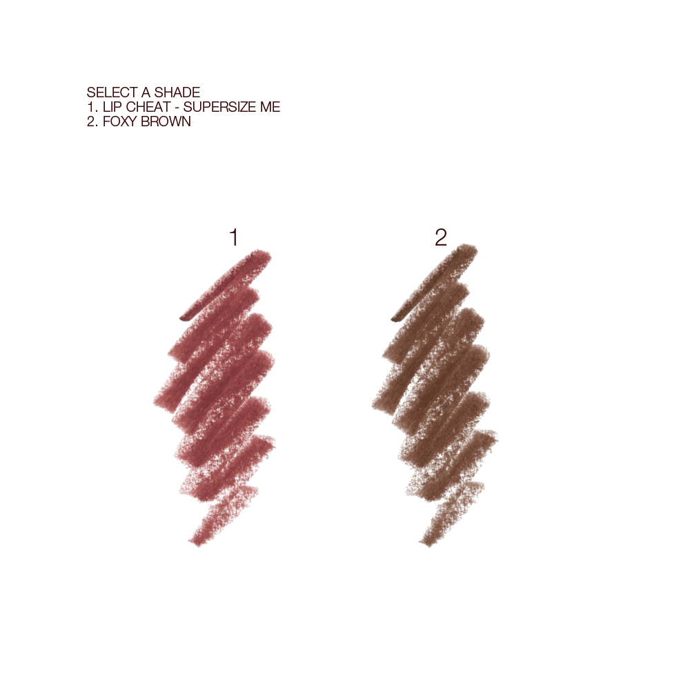 Swatches of two lip liner pencils in maroon and taupe-brown.