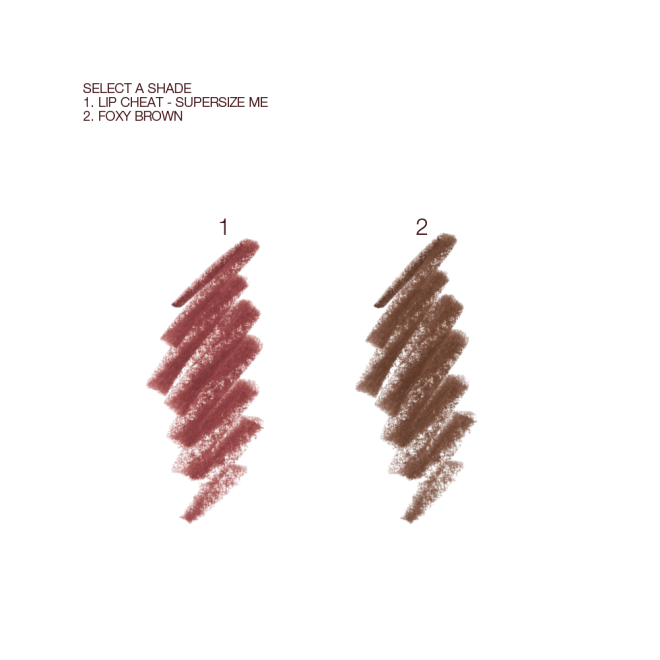 Swatches of two lip liner pencils in maroon and taupe-brown.