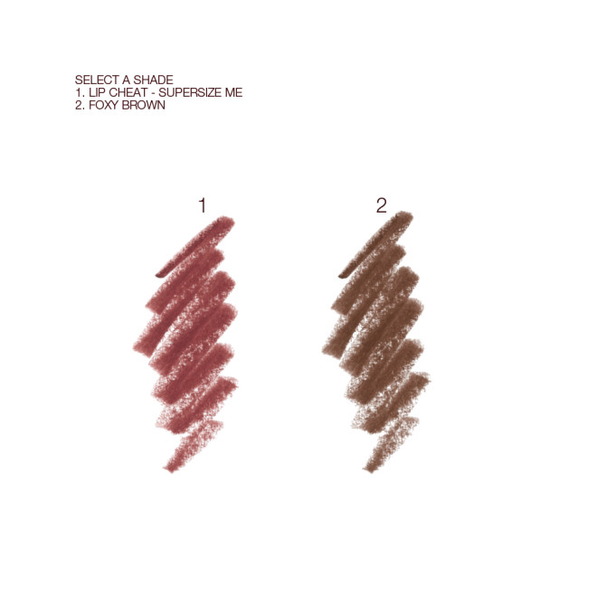 Swatches of two lip liner pencils in maroon and taupe-brown.