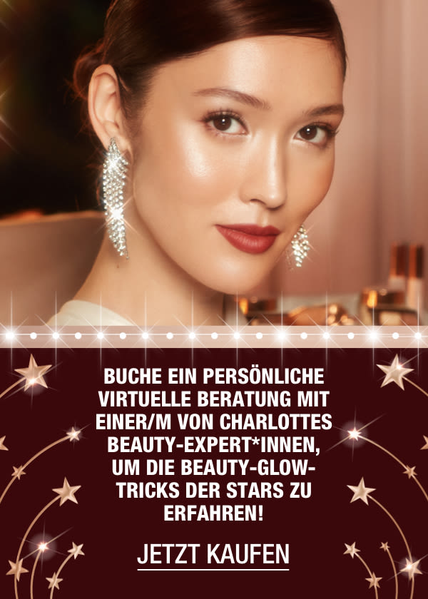 Banner with text that reads, 'Book a 1-2-1 virtual consultation with one of Charlotte's beauty experts to discover the beauty glow tricks of the stars! book now'