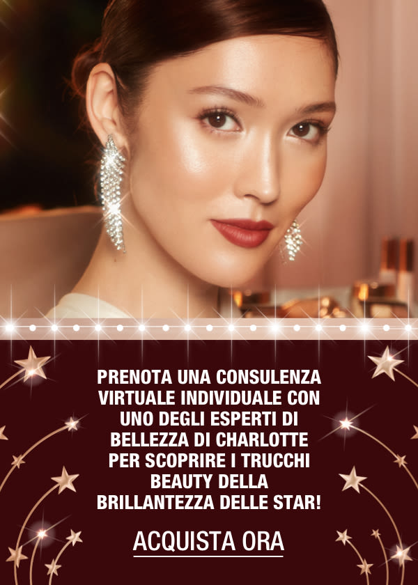 Banner with text that reads, 'Book a 1-2-1 virtual consultation with one of Charlotte's beauty experts to discover the beauty glow tricks of the stars! book now'