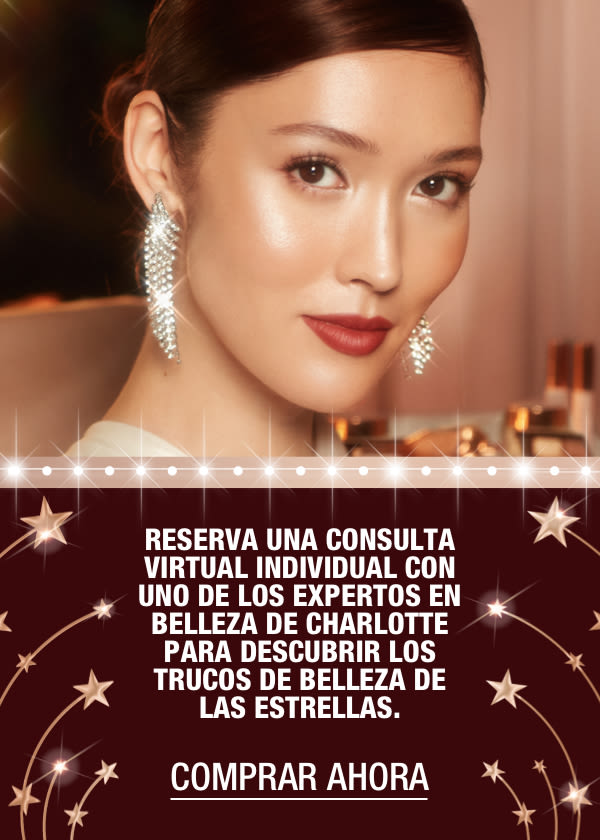 Banner with text that reads, 'Book a 1-2-1 virtual consultation with one of Charlotte's beauty experts to discover the beauty glow tricks of the stars! book now'