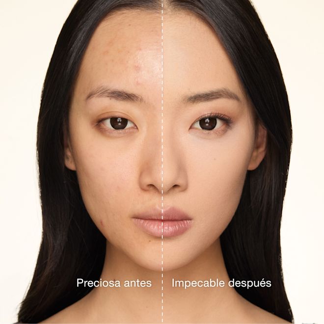 Antes y después de aplicar el filtro de polvos sueltos translúcidos Antes y después de aplicar el filtro de polvos sueltos translúcidos