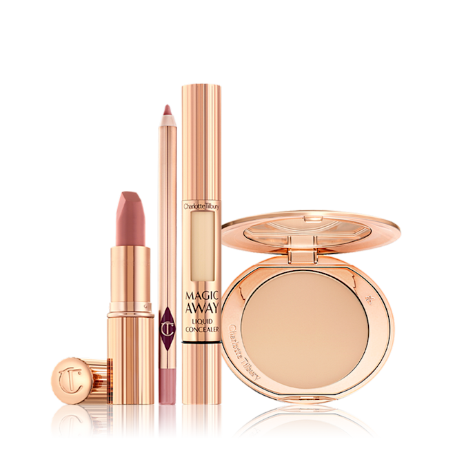 Wedding Makeup Kit Wedding Makeup Kit with Magic Away Concealer, Airbrush Flawless Finish Powder, Pillow talk Lip Liner and Pillow Talk Matte Revolution Lipstick.