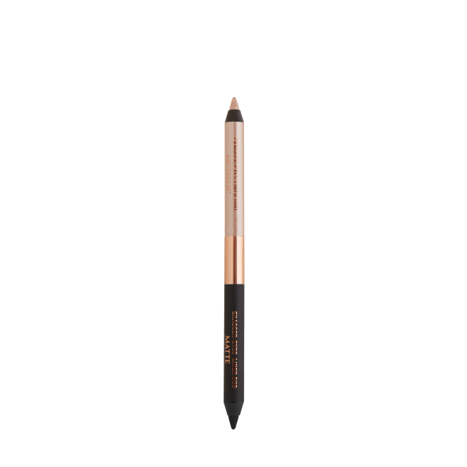 Black and champagne-nude eyeliner duo pencil in nude beige and black-colour scheme. 