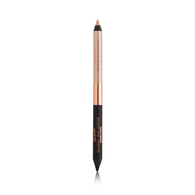 Black and champagne-nude eyeliner duo pencil in nude beige and black-colour scheme. 