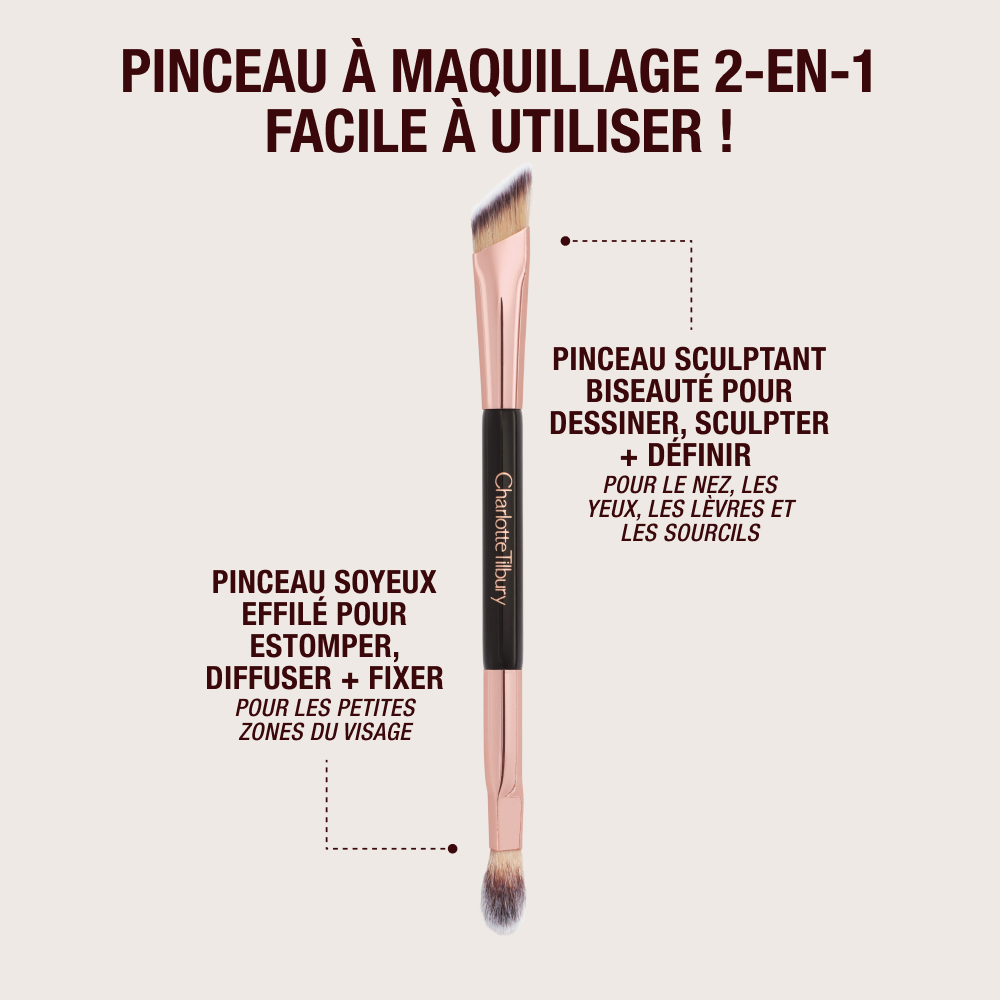 Double-ended angled brush with text. 