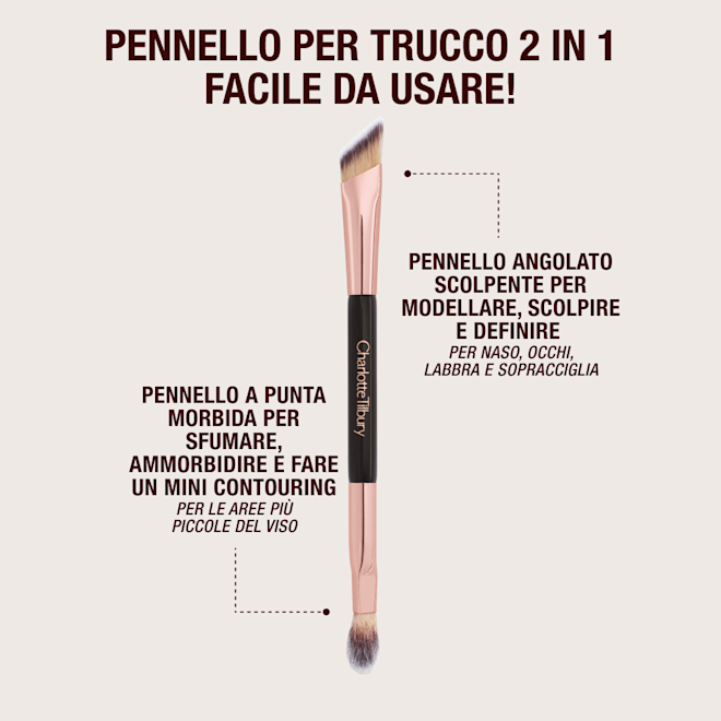 IT BRUSH-INFOGRAPHICS Double-ended angled brush with text.