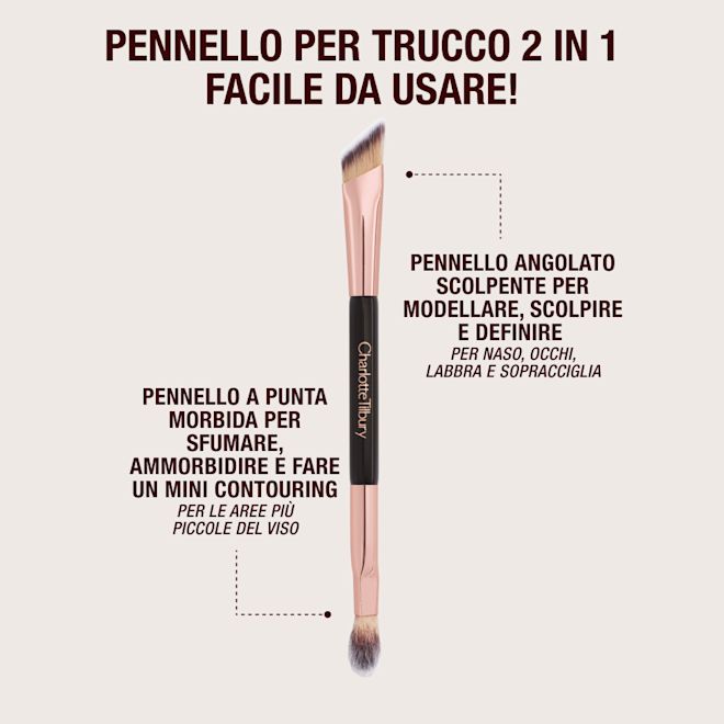 IT BRUSH-INFOGRAPHICS Double-ended angled brush with text.
