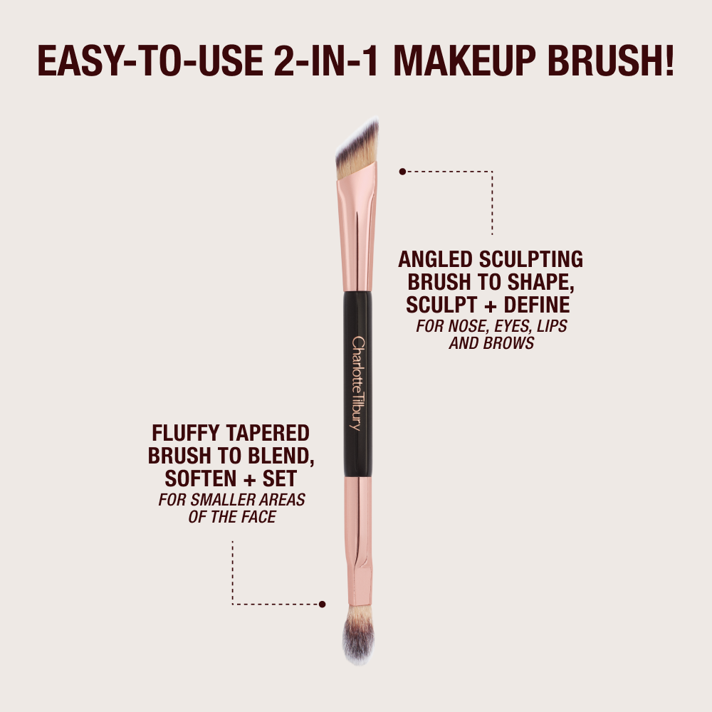 Double-ended angled brush with text. 