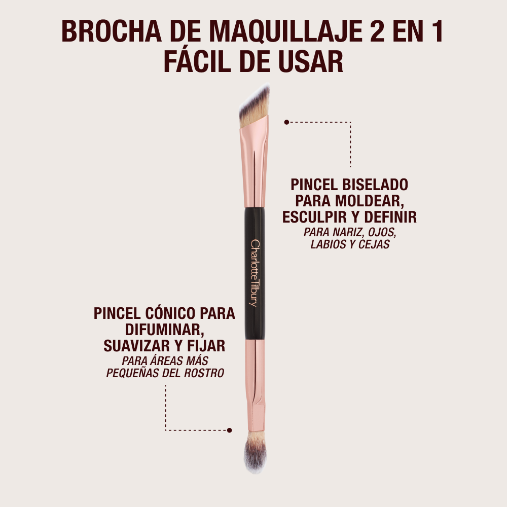 Double-ended angled brush with text. 