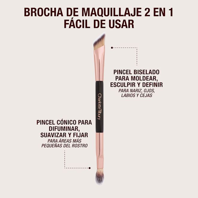 ESUS BRUSH-INFOGRAPHICS Double-ended angled brush with text.