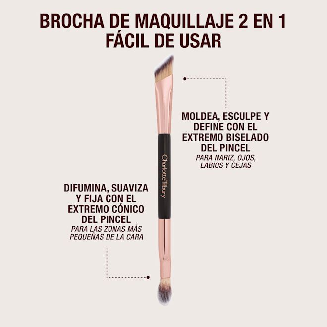 ES BRUSH-INFOGRAPHICS Double-ended angled brush with text.