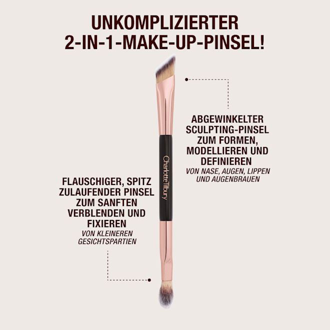 DE BRUSH-INFOGRAPHICS Double-ended angled brush with text.