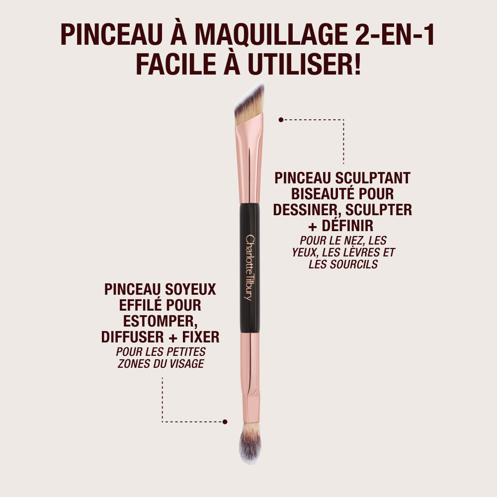 Double-ended angled brush with text. 