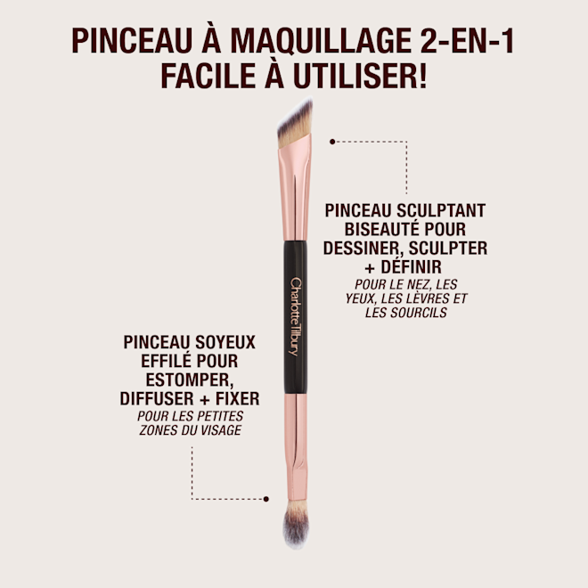 FRCA BRUSH-INFOGRAPHICS Double-ended angled brush with text.