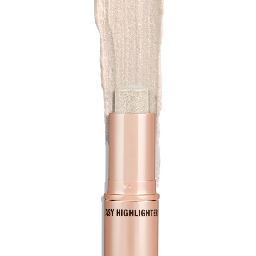 An open, highlighter stick in subtle grey-gold colour with a golden-coloured tube.