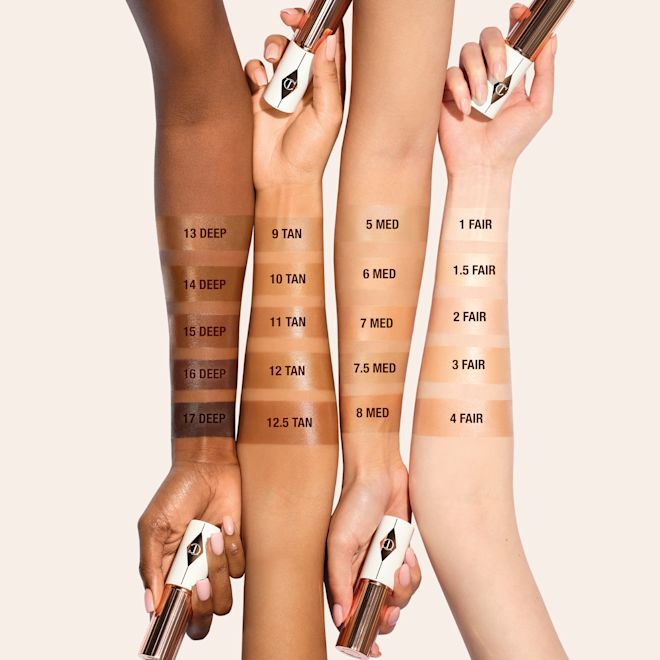 Unreal Skin All Shades Arm swatches of all shades of Unreal Skin Sheer Glow TInt on fair, medium, tan, and deep skin tones