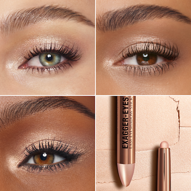 Exagger Eyes Easy Eyeshadow Stick Satin Diamonds on 3 skin tones