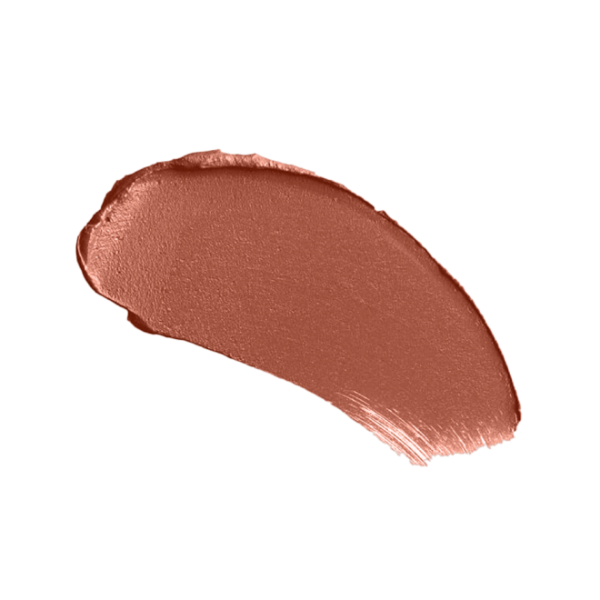 Swatch of a sultry rose-brown nude lipstick with a matte finish.