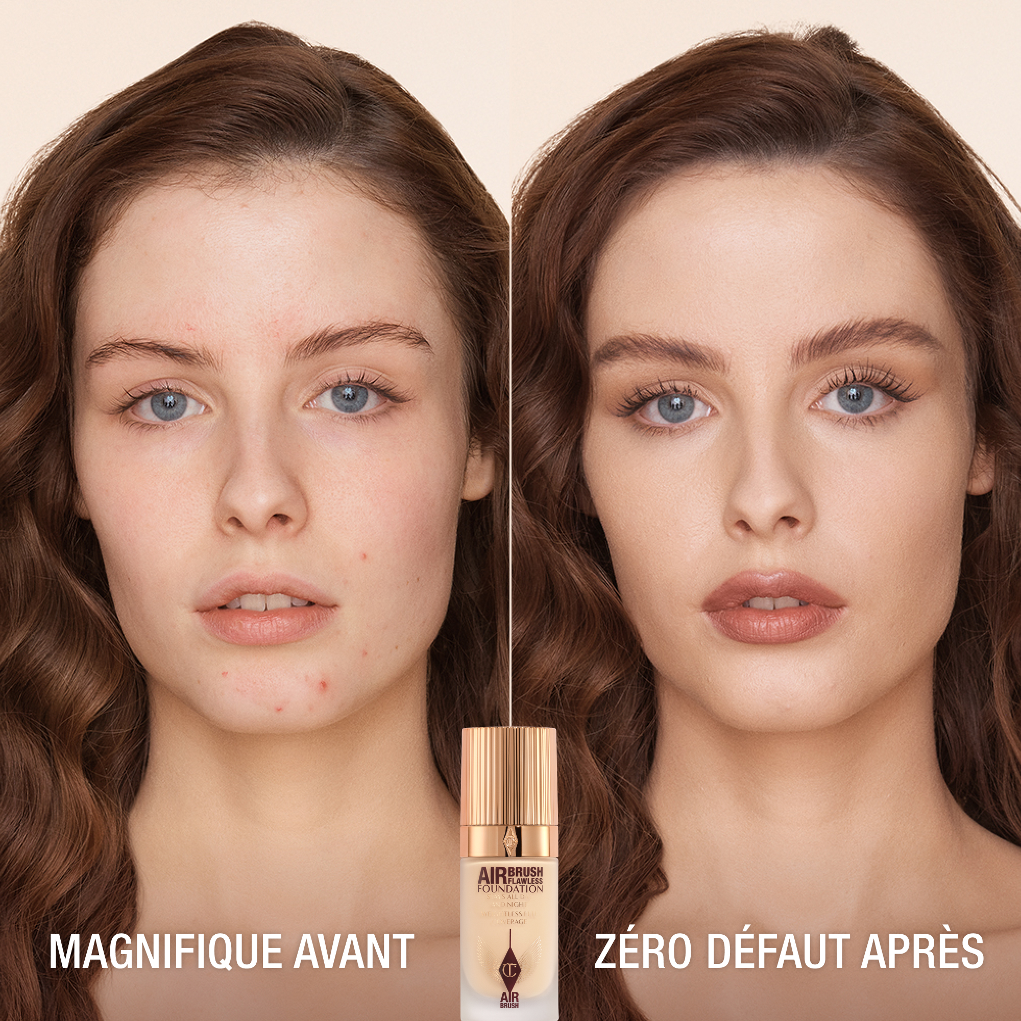 AVANT ET APRÈS DU AIRBRUSH FLAWLESS FOUNDATION teinte 3 Warm (Chaud)