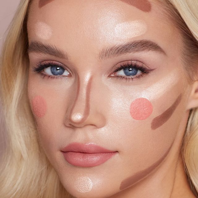 Model showing the placement for contour, blush and highlighter