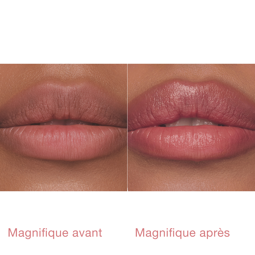 Pillow Talk Blush Lip Tint – Mannequin avec Pillow Talk Medium, avant/après