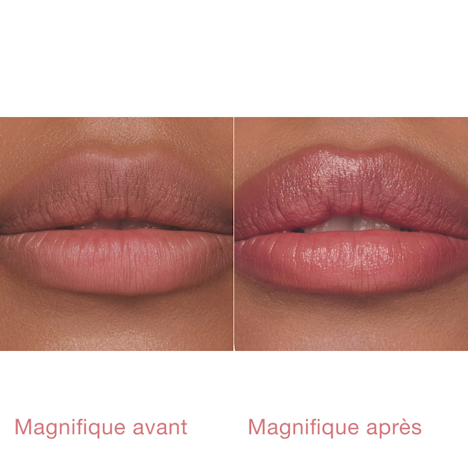 Pillow Talk Blush Lip Tint – Mannequin avec Pillow Talk Medium, avant/après Pillow Talk Blush Lip Tint – Mannequin avec Pillow Talk Medium, avant/après