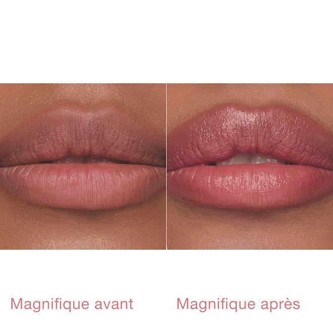 Pillow Talk Blush Lip Tint – Mannequin avec Pillow Talk Medium, avant/après Pillow Talk Blush Lip Tint – Mannequin avec Pillow Talk Medium, avant/après