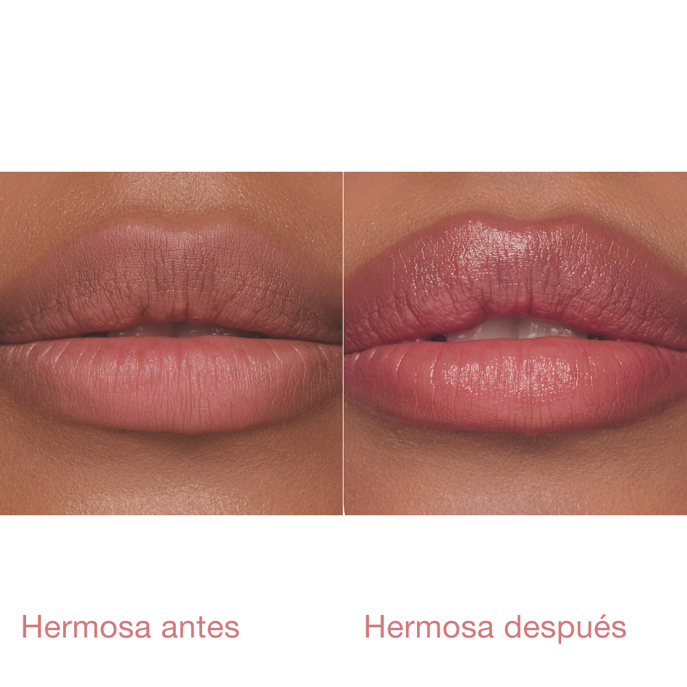 Pillow Talk Blush Balm Lip Tint - Modelo antes y después con Pillow Talk Medium 