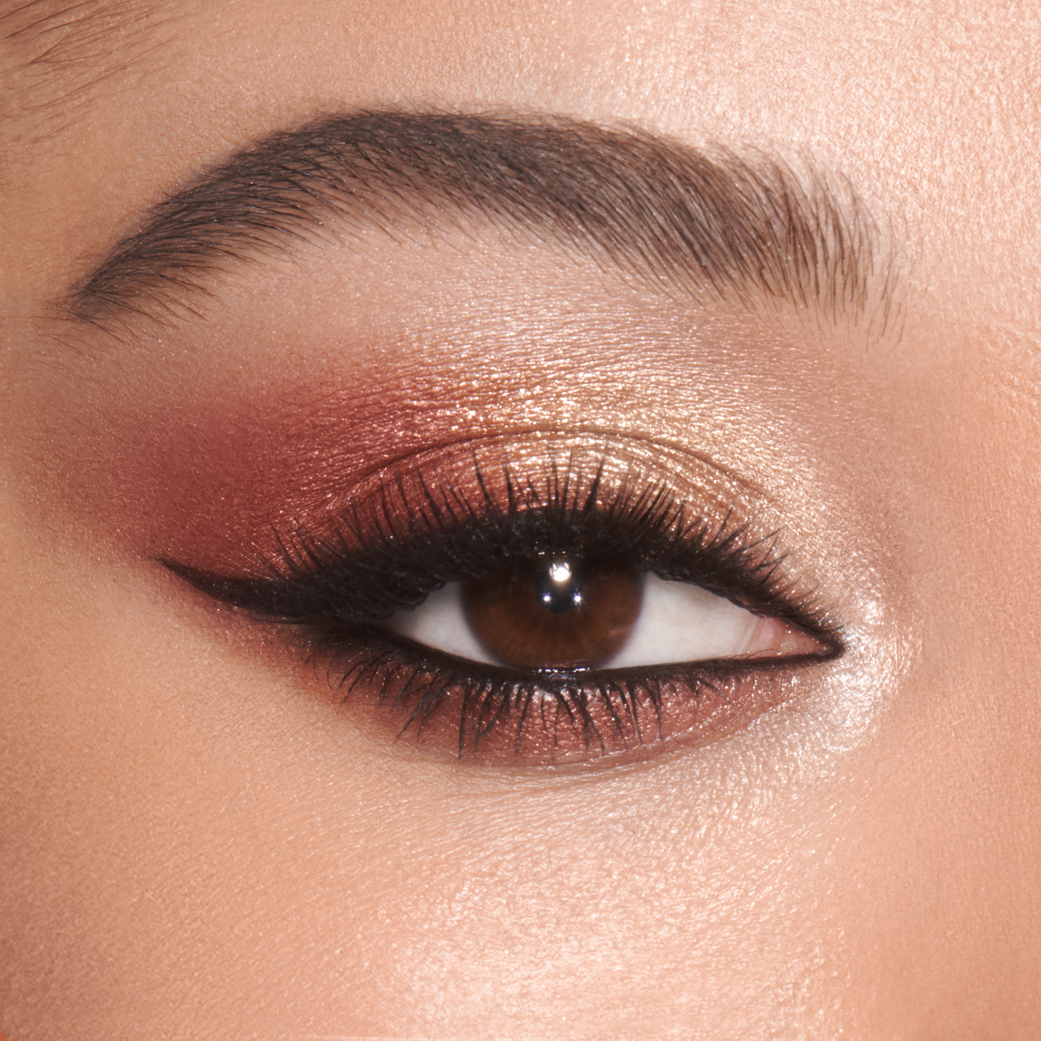 Model eye close up wearing The Bella Sofia Luxury Palette following Charlotte's guide to eyeshadow looks step by step
