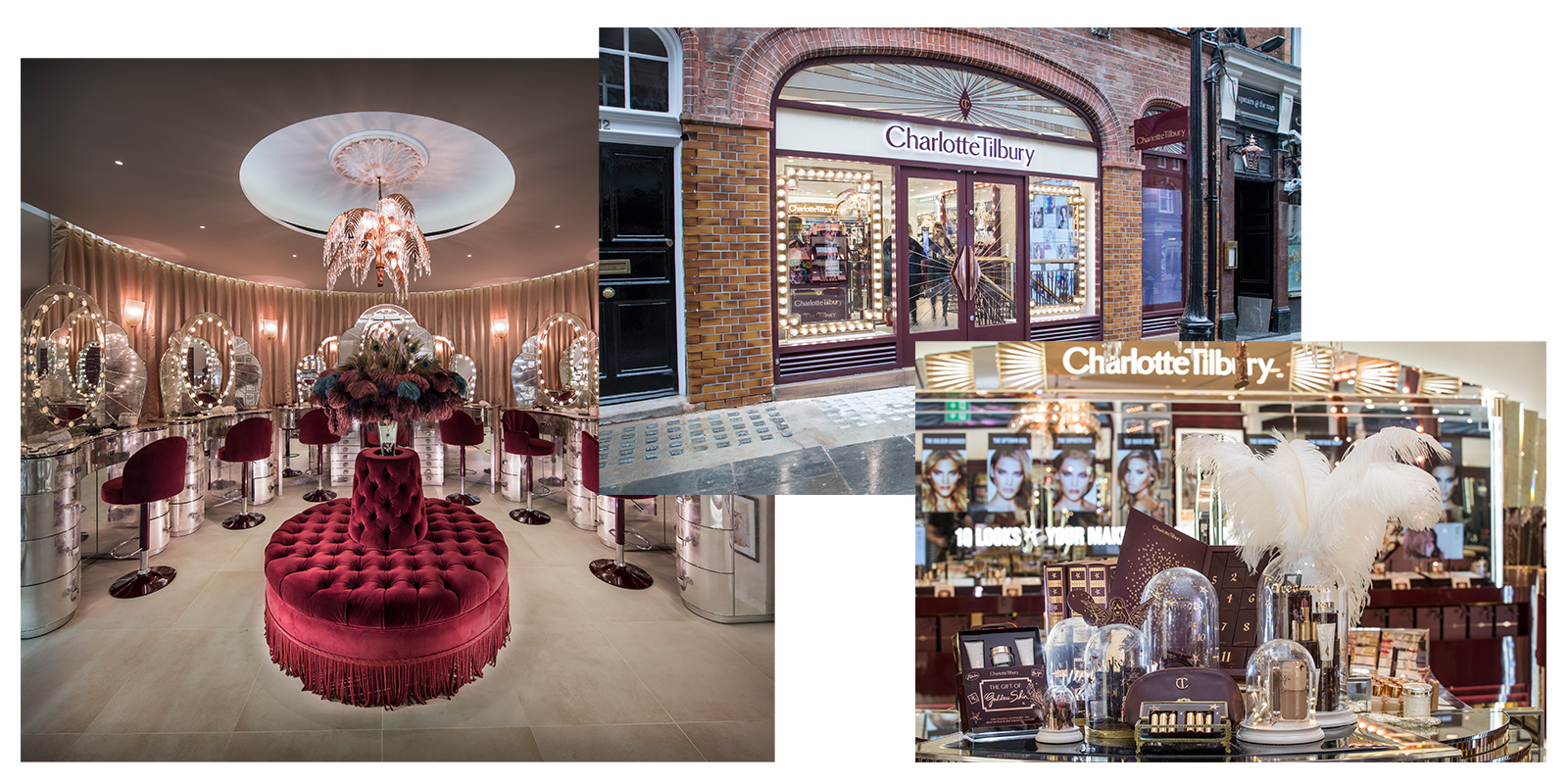 Collage de fotos de la tienda de Charlotte Tilbury
