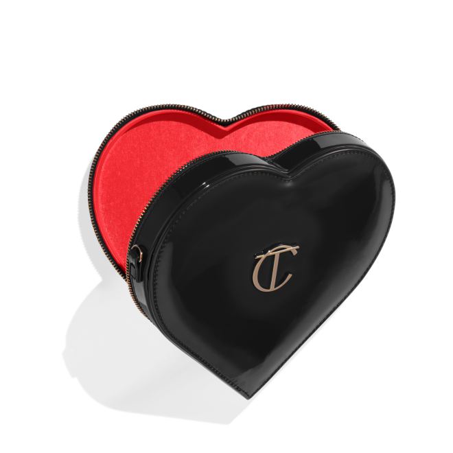 Charlotte's heart shaped bag in black - open