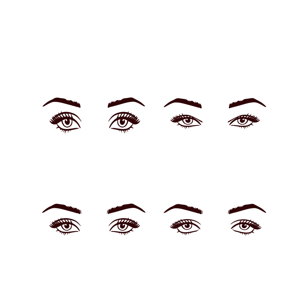 Graphic depicting different eye shapes including hooded, round, almond and downturned eyes