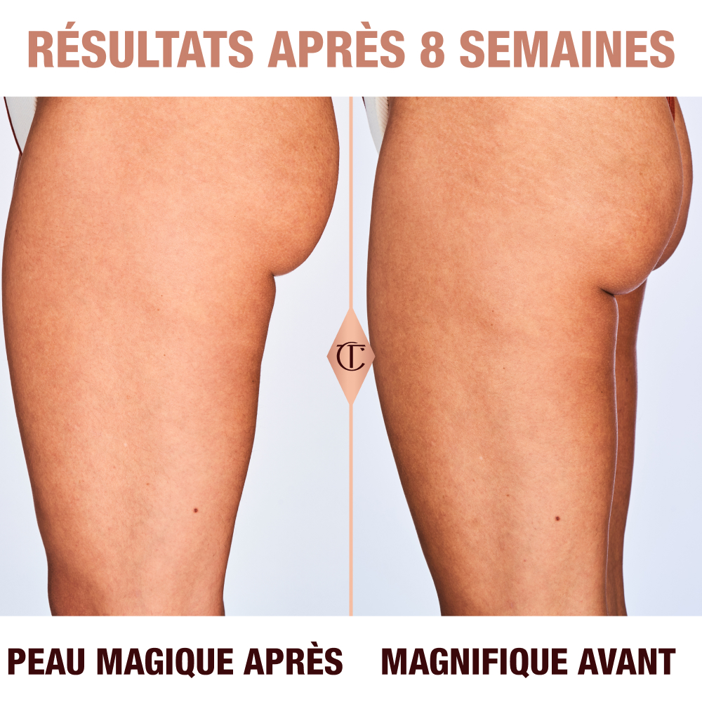 Résultats de la Magic Body Cream après 8 semaines sur un mannequin au teint moyen