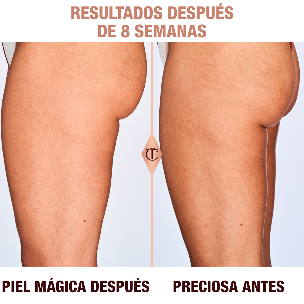 Resultados de la Magic Body Cream después de 8 semanas en una modelo con tono de piel medio