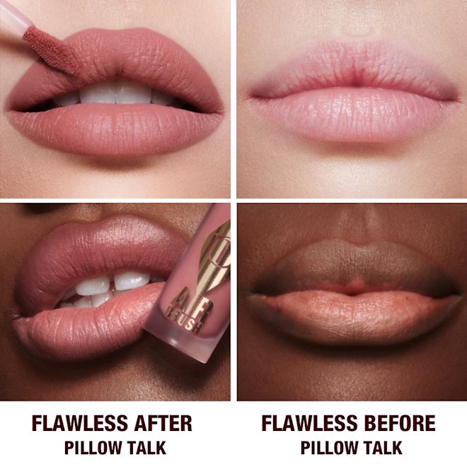 PillowTalk Airbrush Lip Blur before and after applied in two ways PillowTalk Airbrush Lip Blur before and after applied in two ways