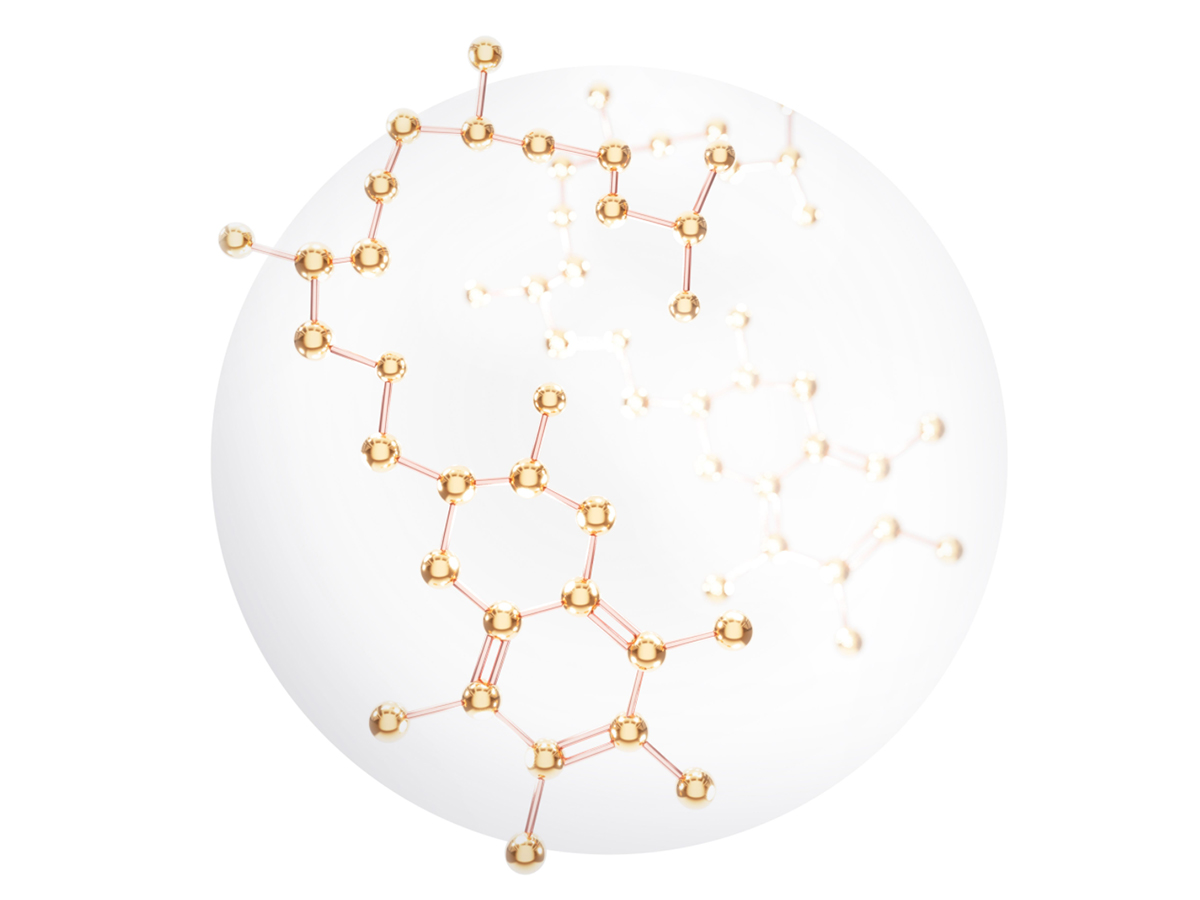 Illustration of golden-coloured vitamin E molecules. 