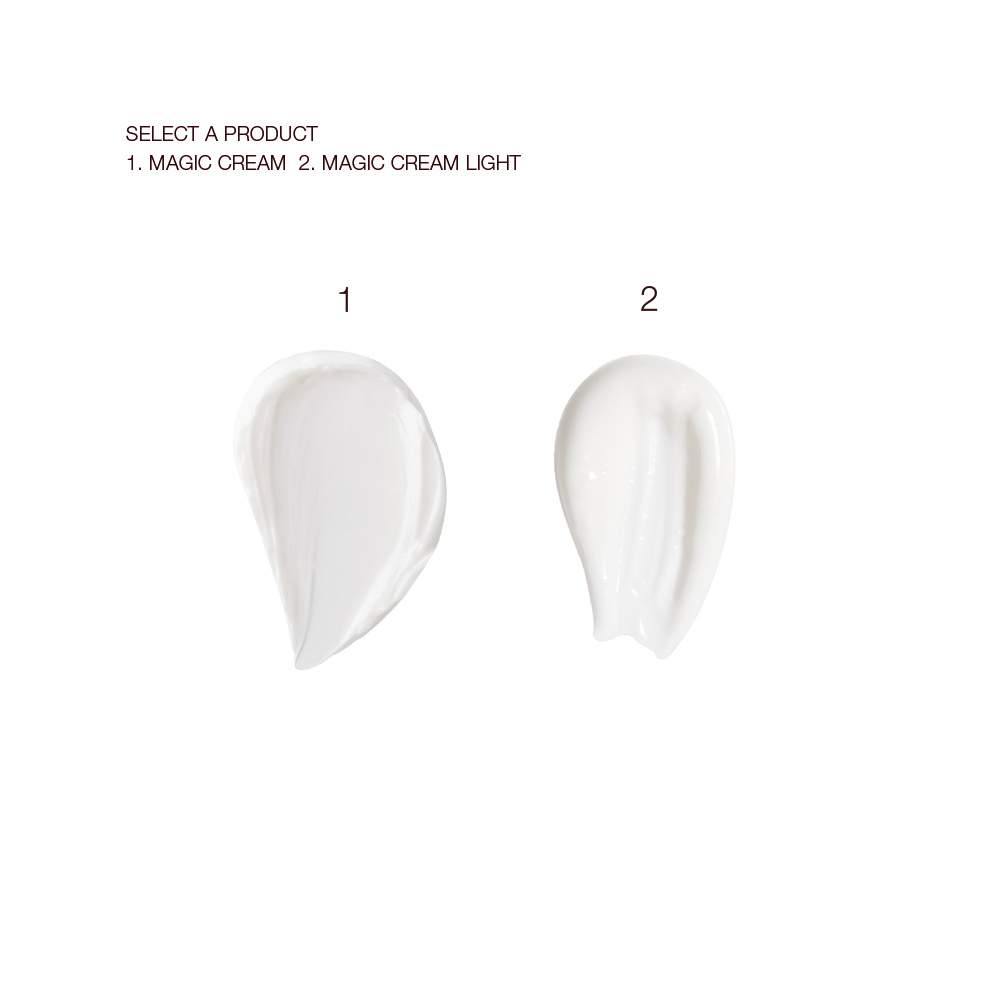 Swatches of a thick, pearly-white face cream and a light, pearly-white face cream.