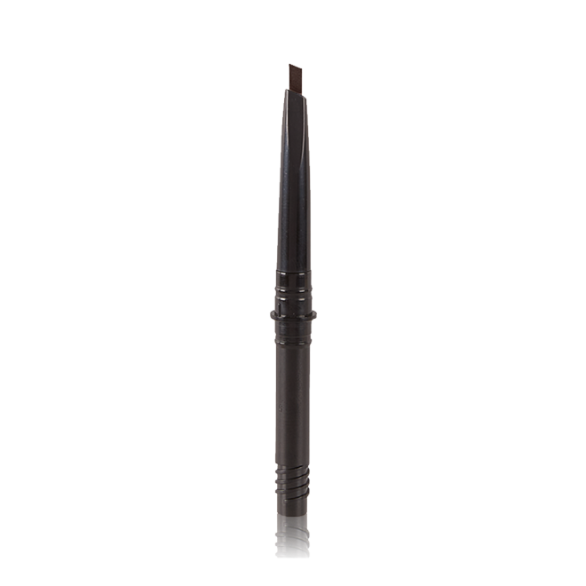 An open, black-brown-coloured eyebrow tint refill with a black-coloured body.