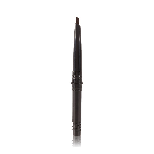 An open, black-brown-coloured eyebrow tint refill with a black-coloured body.