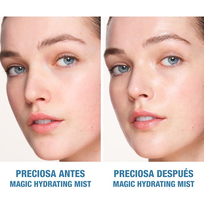 Antes y después de la Magic Hydrator Mist de Charlotte Antes y después de la Magic Hydrator Mist de Charlotte