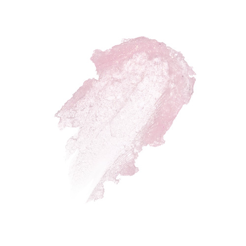 Swatch of a glittery light pink sheer lipstick. 