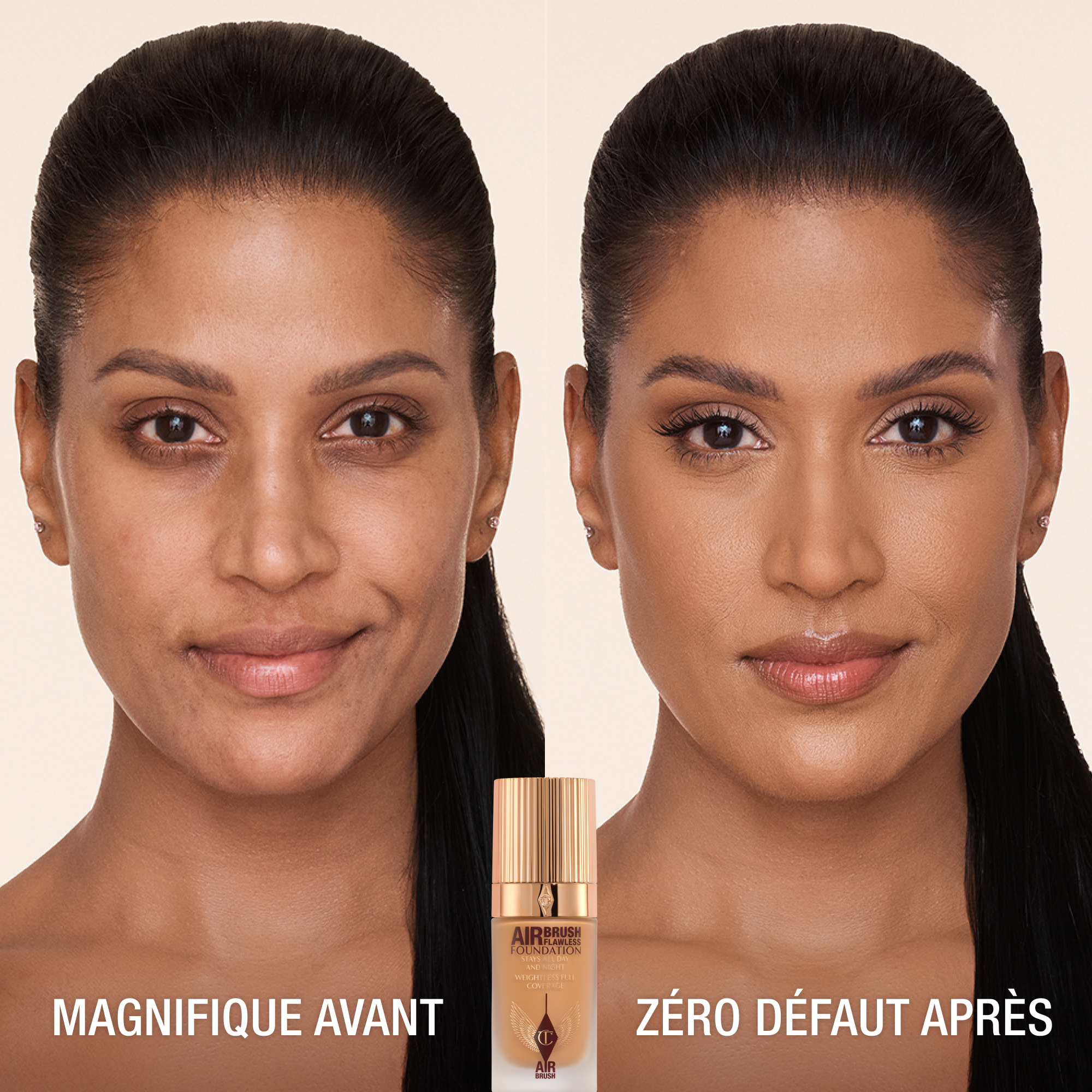 AIBRUSH FLAWLESS FOUNDATION AVANT ET APRÈS teinte 10 Cool (Froid)