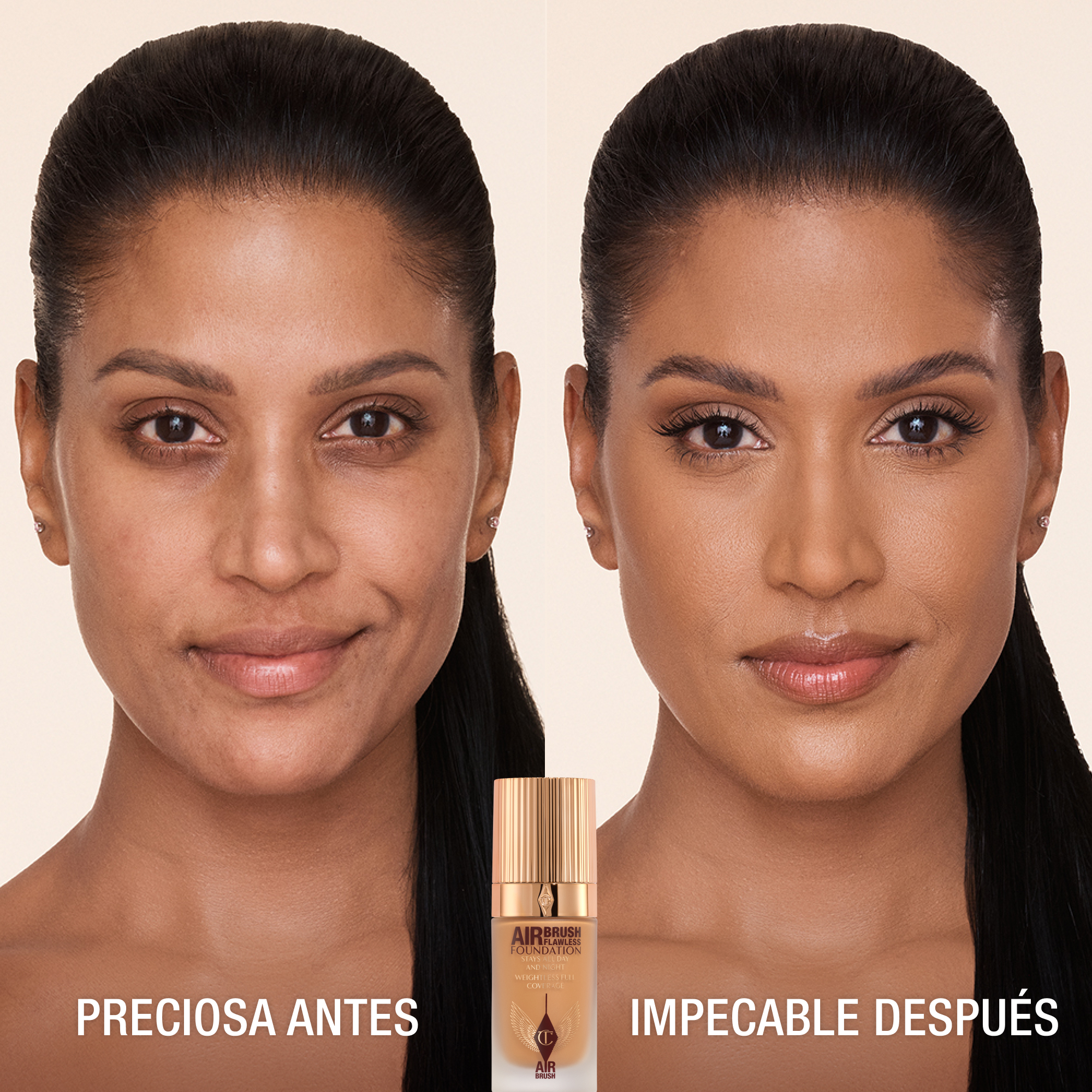Antes y después de usar Airbrush Flawless Foundation 10 Cool