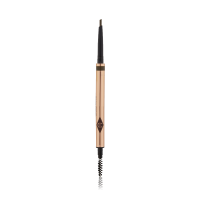 A double-ended eyebrow pencil and spoolie brush duo in a brown shade with gold-coloured packaging.