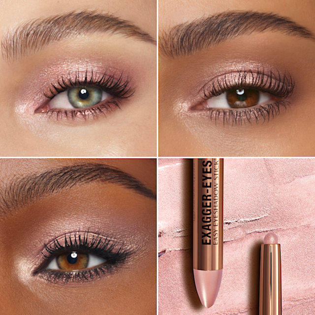 Exagger Eyes Easy Eyeshadow Stick Ballet Quartz on 3 skin tones