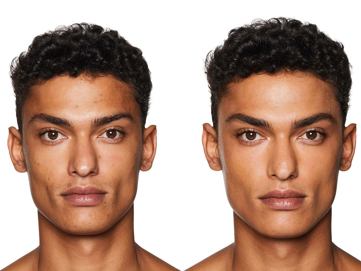 maquillage pour hommes avant et après la prise de vue du modèle