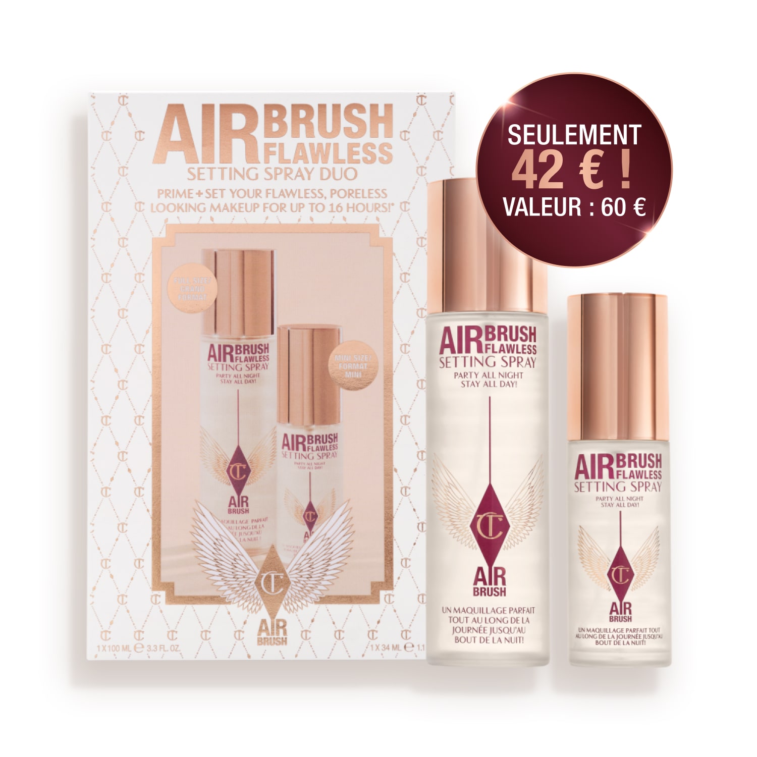 Airbrush Flawless Setting Spray Duo : spray fixateur grand format + format voyage