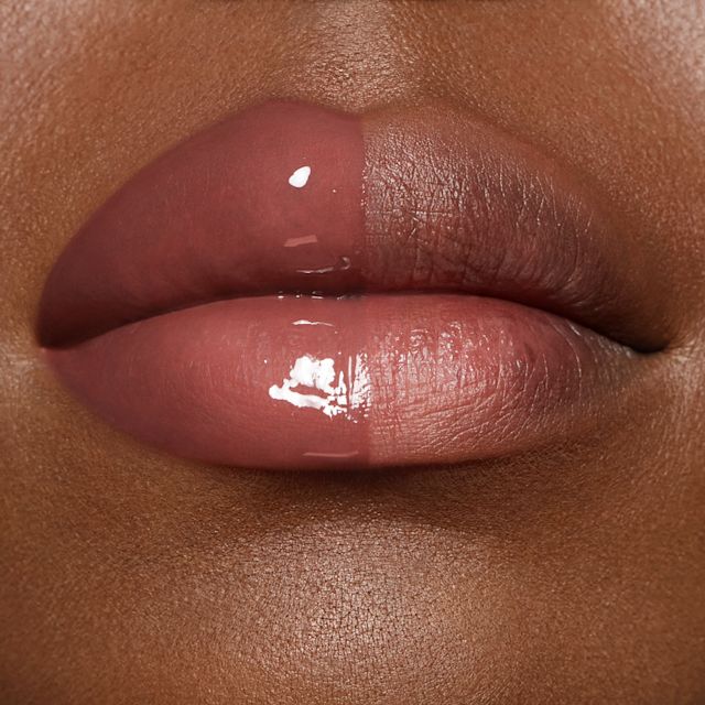 Plumping effects of Pillow Talk Big Lip Plumpgasm on half the lips